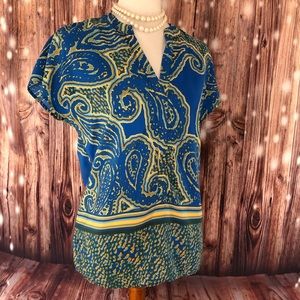 GLAM Blue Multicolor Paisley Top